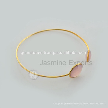 Natural Gemstone Bezel Setting Vermeil Gold Bangle Wholesale 92.5 Sterling Silver Jewelry